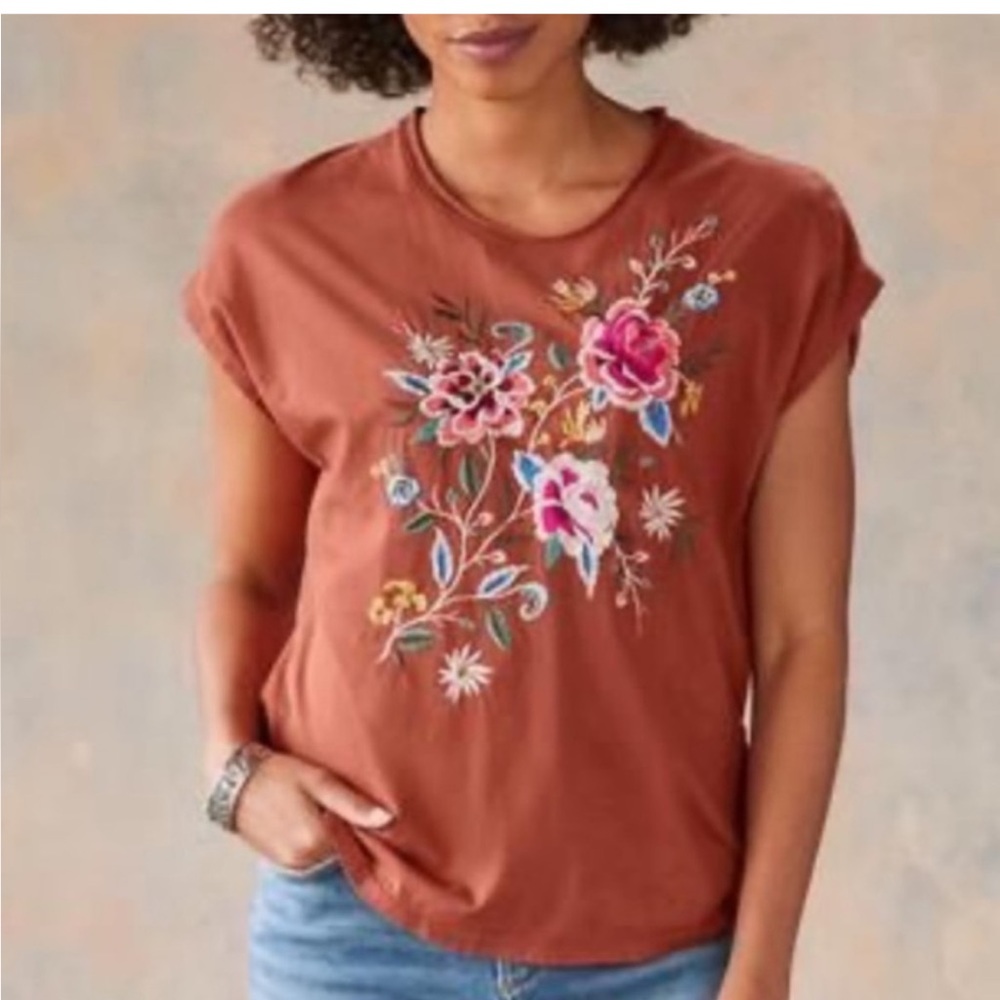 Johnny Was Assa Cap Sleeve Embroidered Shirt